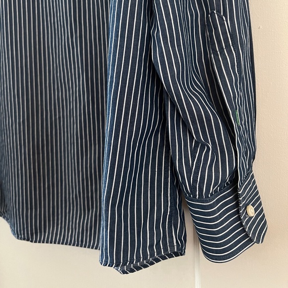 Tommy Hilfiger blue white cotton pinstripe men’s button up dress shirt slim fit - Picture 5 of 15